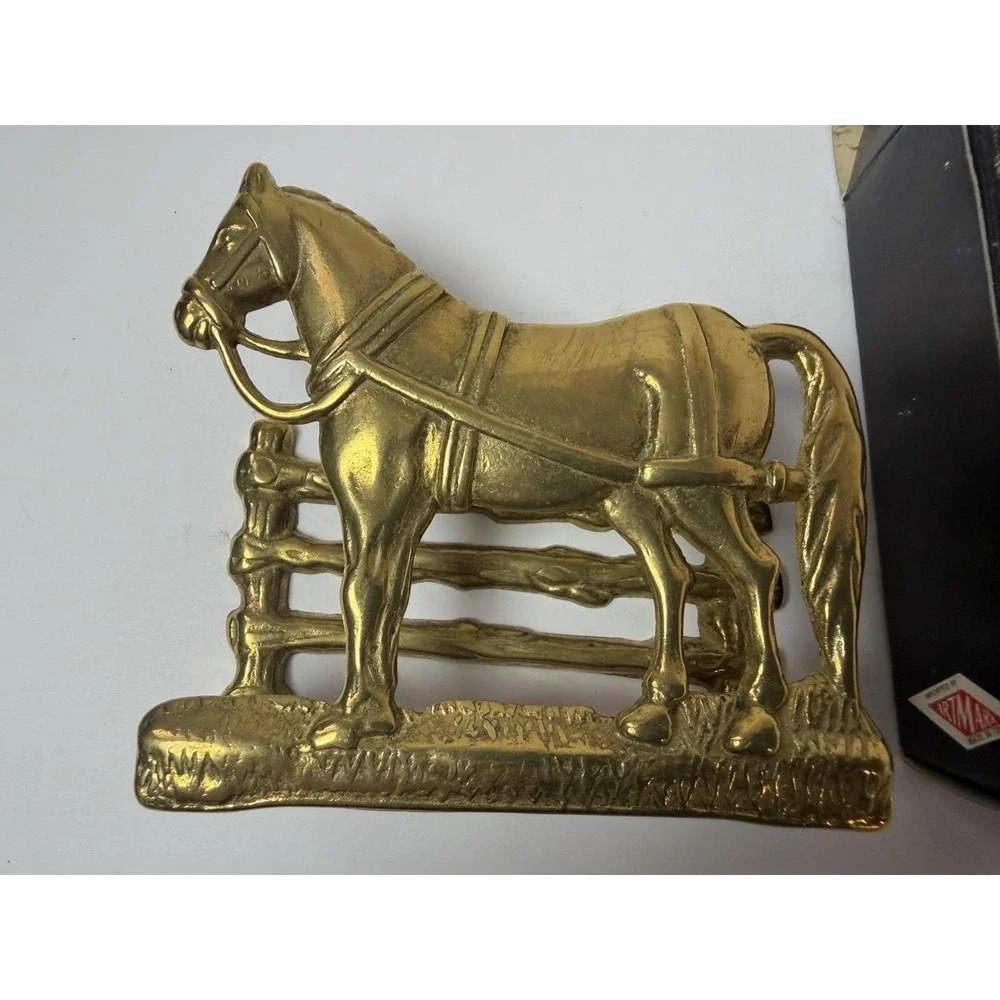 Brass Horse‎ Letter Napkin Holder Business Cards Desk Organizer Made Italy
